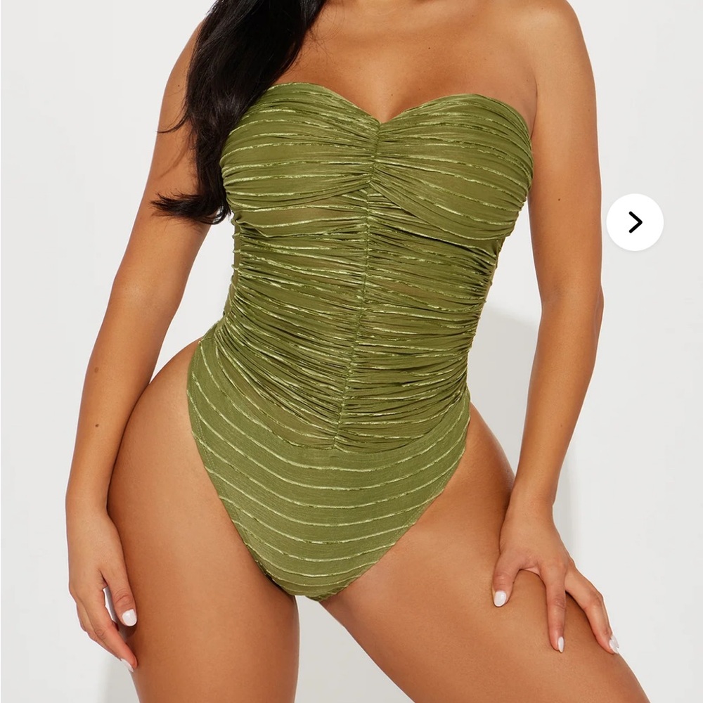 Fashion Nova Olive Green Strapless Ruched Bodysuit. NWOT